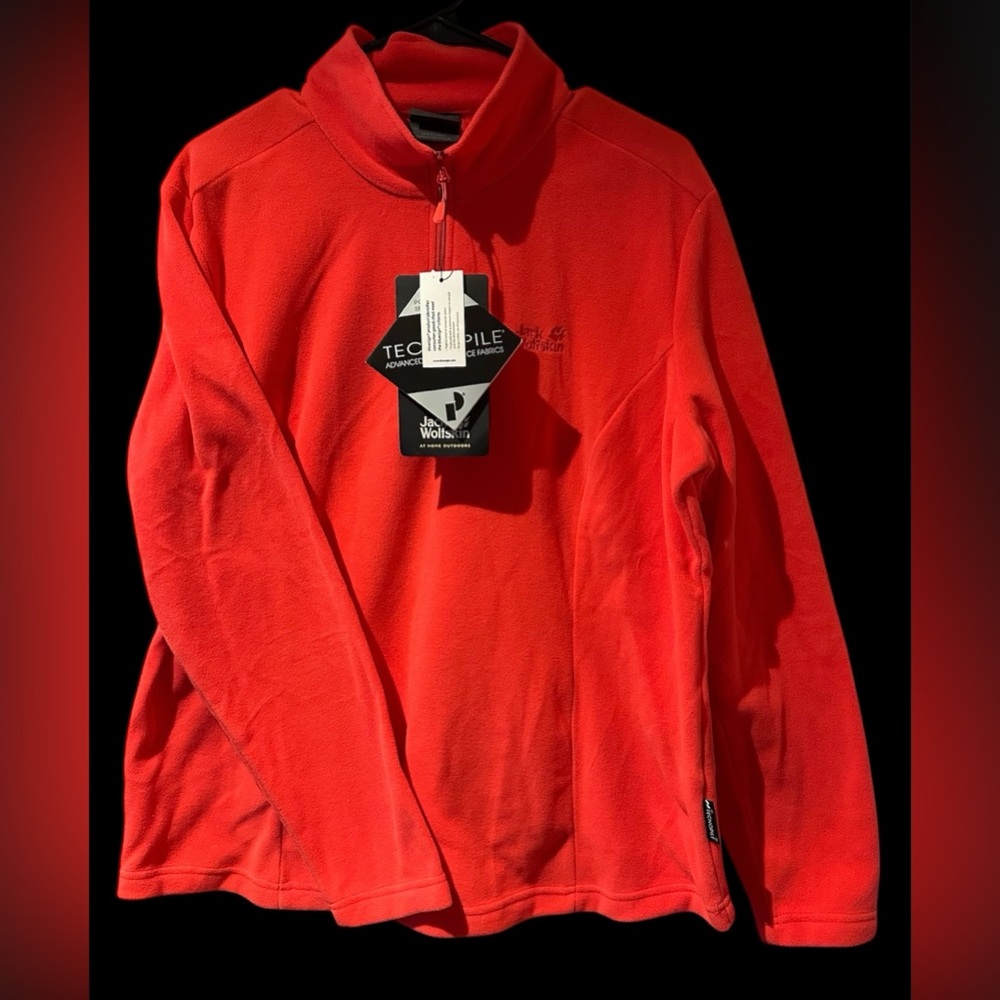 Jack Wolfskin neon red 1/4 Zip Tecnopile Fleece Sweatshirt Sweater Shirt 2XL